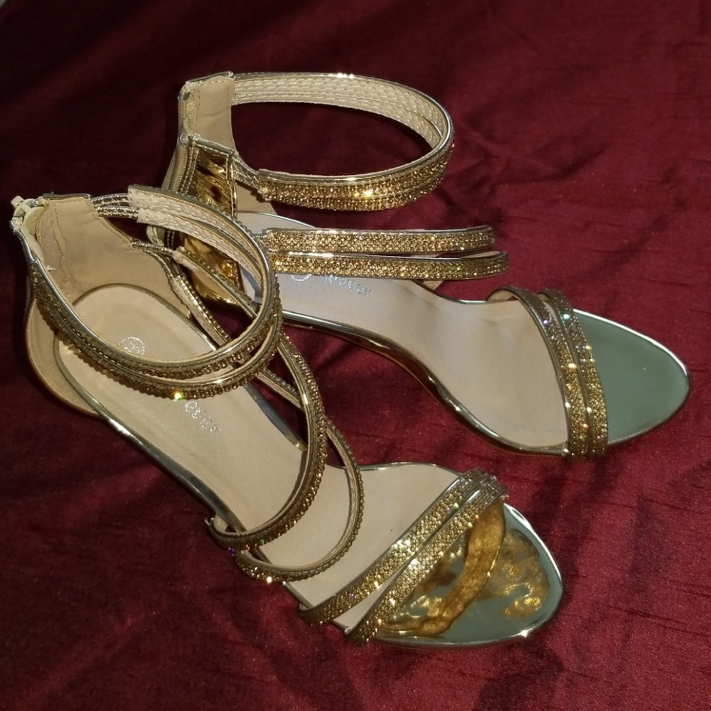 Gold Rhinestone Formal Dress Heels